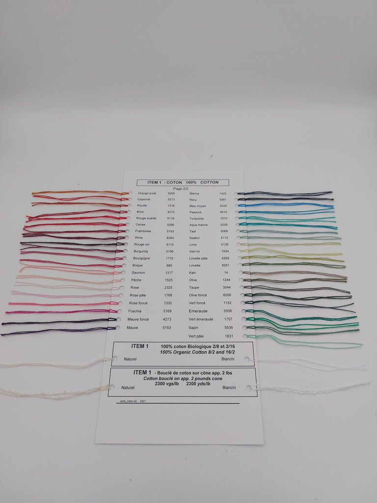 Carte coloris Coton Maurice Brassard – Coton Ne 8/2 - 81 couleurs